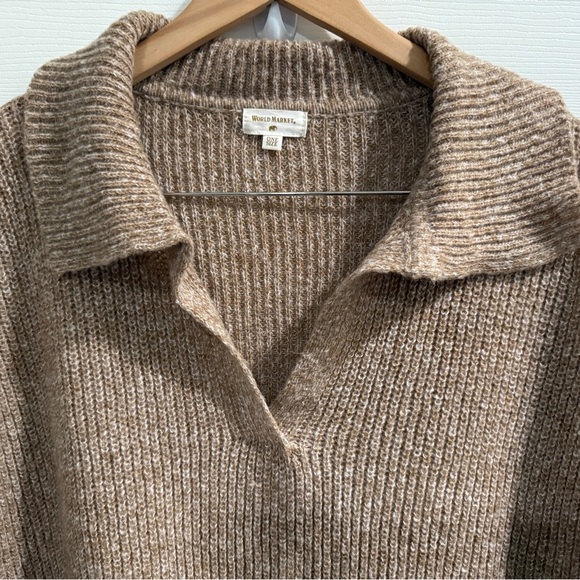 Cost Plus World Market Tan Collared V Neck Wool Blend Sweater OS Lagenlook - Picture 4 of 5